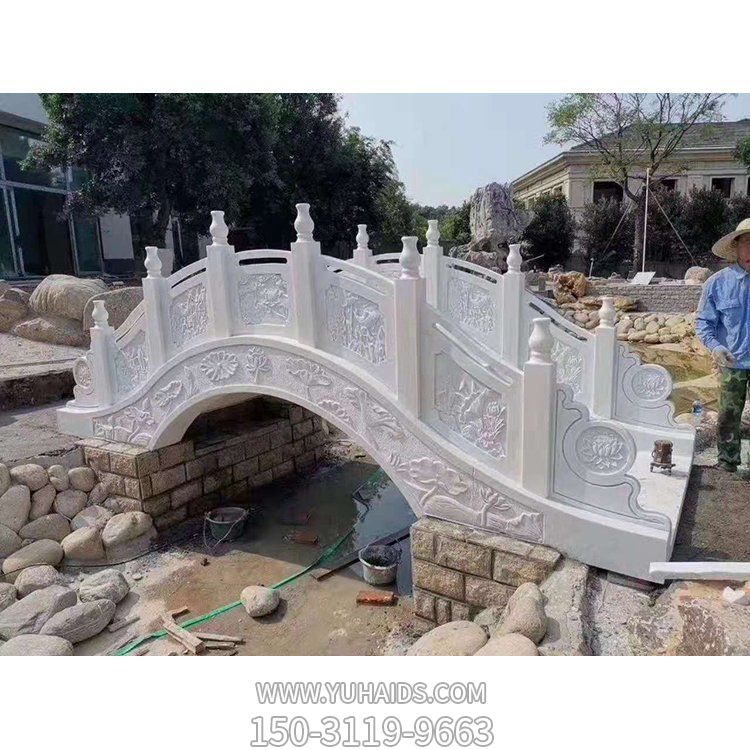 别墅园林户外造景汉白玉雕刻小石拱桥雕塑