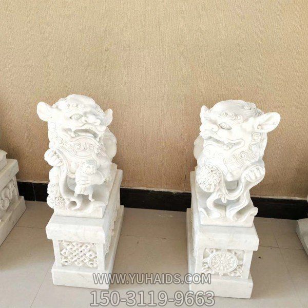 酒店别墅门口汉白玉石雕招财麒麟雕塑