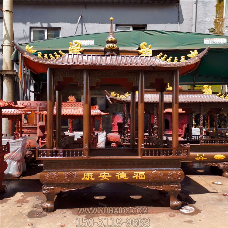 户外摆放八柱铸铁寺庙祭祀长形香炉雕塑