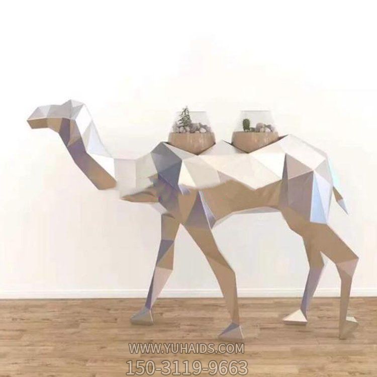 不锈钢几何户外大型抽象动物景观骆驼雕塑