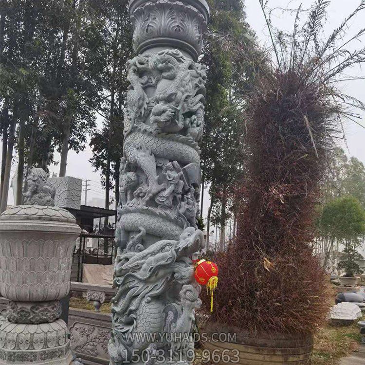 盘龙柱，青石石雕龙柱子雕塑