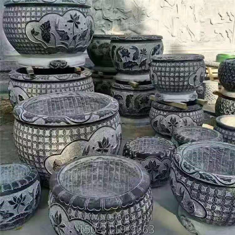 仿古做旧浮雕花纹庭院园林石雕鱼缸雕塑