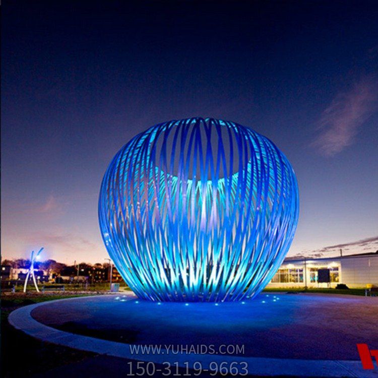 不锈钢大型镂空竖条圆形造型广场灯光景观雕塑
