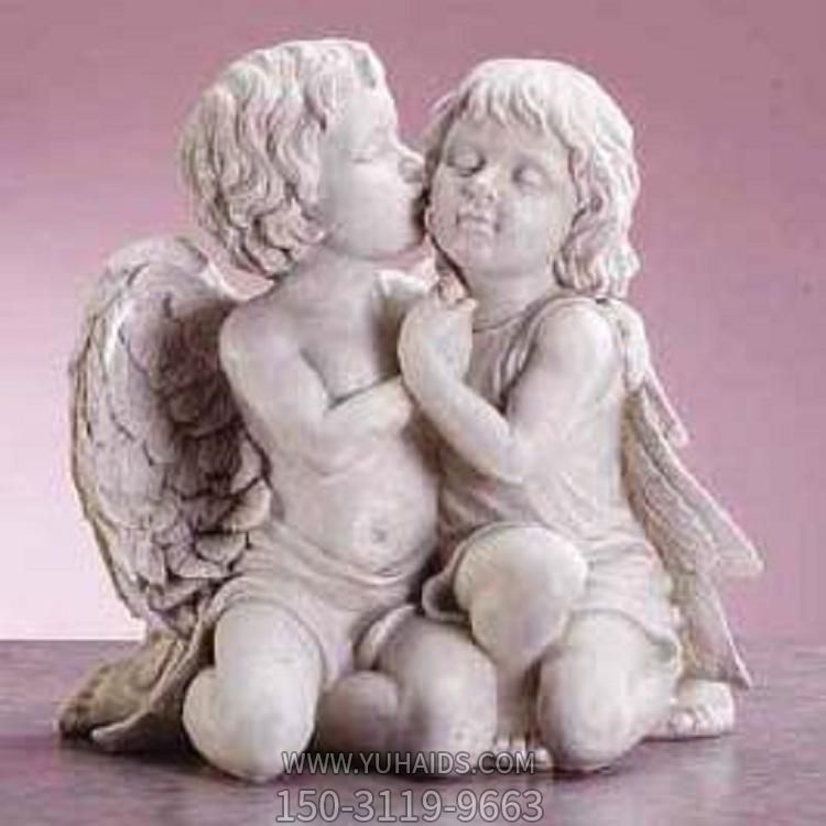 大理石晚霞红石雕西方人物小天使摆件雕塑
