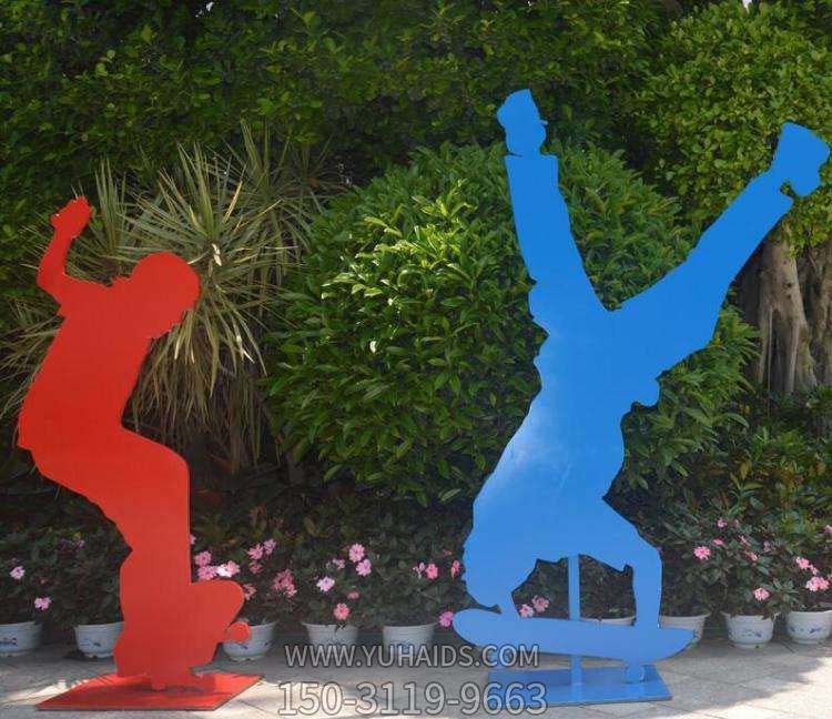 不锈钢滑板高难度运动人物雕塑