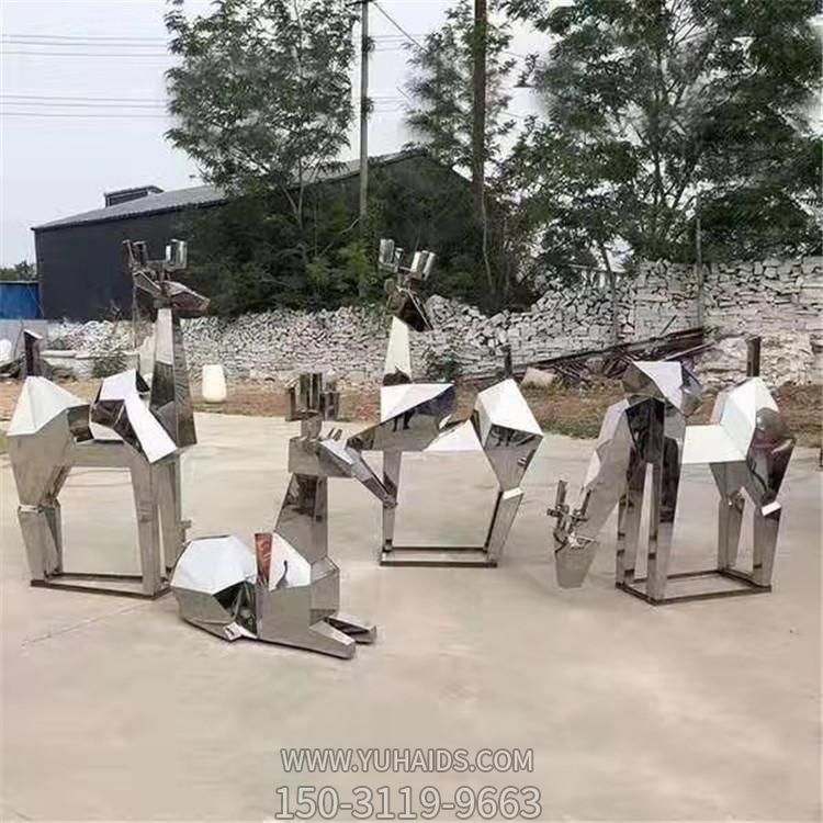 几何块面不锈钢抽象小鹿雕塑