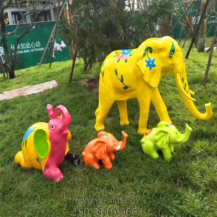 公园广场玻璃钢卡通彩绘园林景观动物大象摆件雕塑