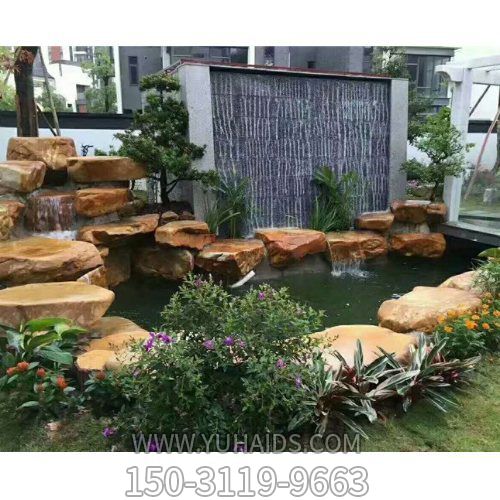 大型假山流水喷泉水景千层石雕塑