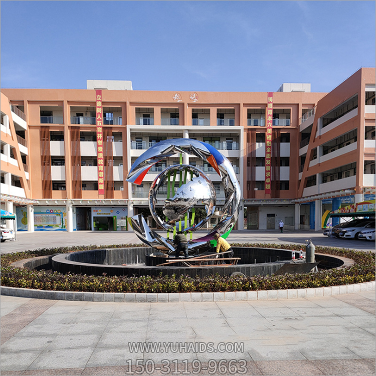 学校喷泉装饰景观不锈钢地球景观标识雕塑