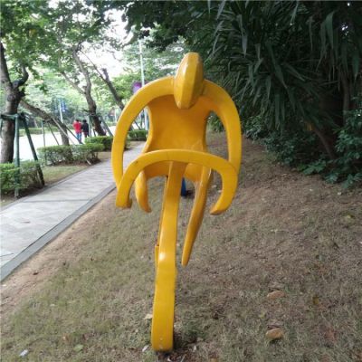 街道摆放不锈钢抽象骑行运动人物雕塑