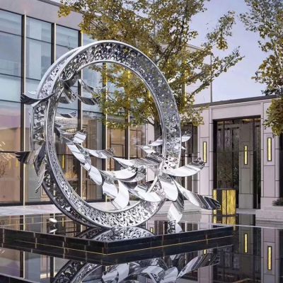 酒店户外水池摆放不锈钢镂空圆环艺术景观雕塑