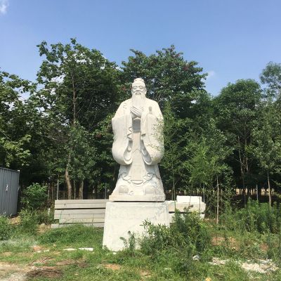 汉白玉校园园林孔子石雕像