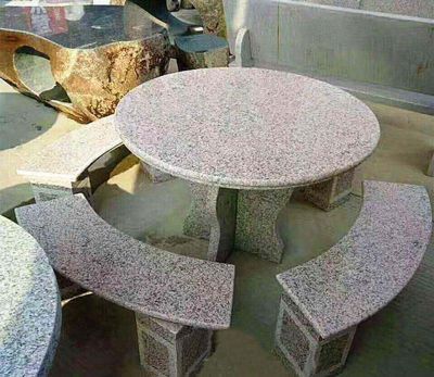 学校公园摆放半圆式桌凳花缸岩石雕塑