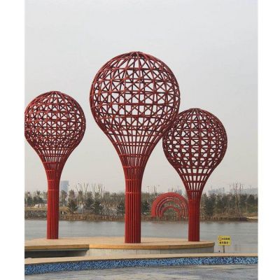 公园湖边  大型不锈钢镂空圆形灯泡造型雕塑