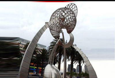 城市抽象不锈钢镂空球雕塑