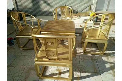 桌椅雕塑-庭院摆放不锈钢镀金仿古桌椅