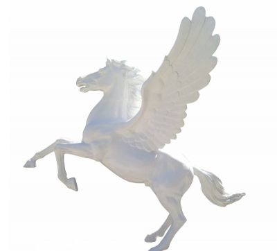 广场上摆放的奔跑的汉白玉石雕创意飞马雕塑