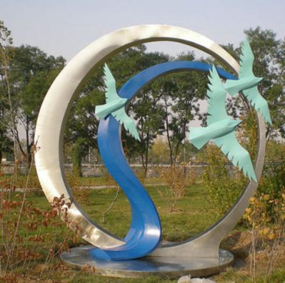 公园摆放不锈钢圆环创意鸽子飞翔雕塑