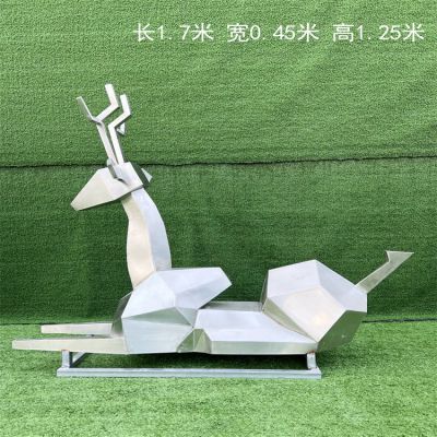 不锈钢大块面抽象鹿雕塑
