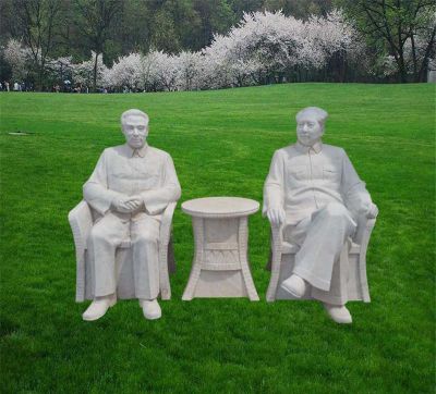 公园汉白玉周恩来和毛泽东雕塑