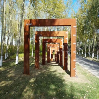 耐候钢制作抽象相框拱门摆件公园景观雕塑