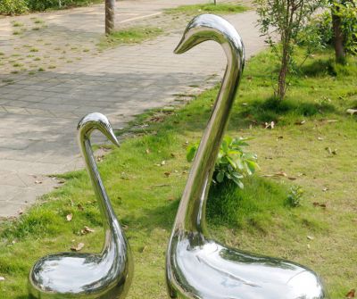 花园不锈钢镜面创意抽象天鹅装饰雕塑