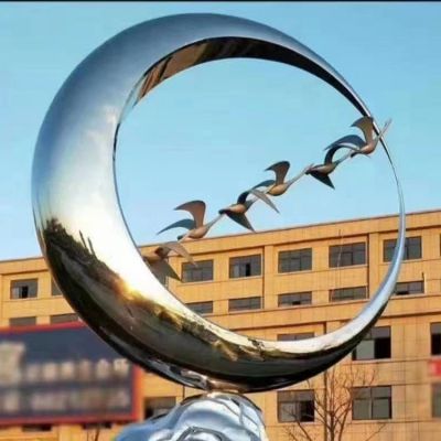 不锈钢镜面创意雕塑户外售楼部商业街步行街圆环雕塑
