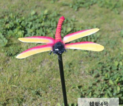 池塘花坛小型红色玻璃钢蜻蜓雕塑