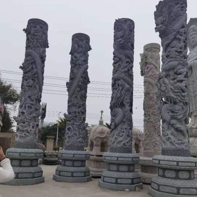 青石石雕户外园林景观浮雕龙柱雕塑