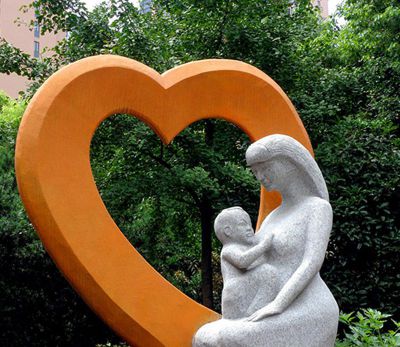 景区公园玻璃钢抽象母子雕塑