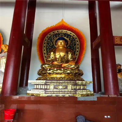寺庙大型神佛不锈钢喷金烤漆三宝佛雕塑