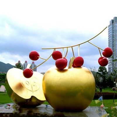 不锈钢镜面园林广场大型苹果雕塑