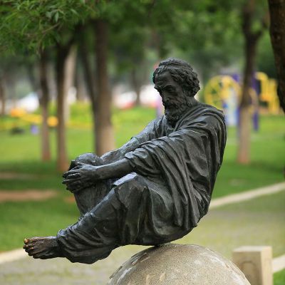 公园世界名人阿基米德铸坐姿玻璃钢仿铜雕像雕塑