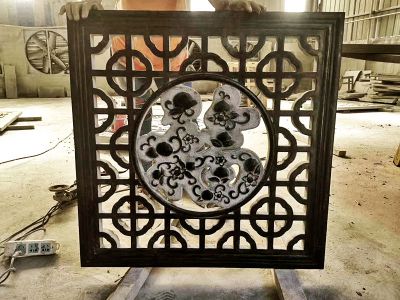 画院仿古正方形镂空青石材花窗