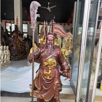 大型纯铜关公寺庙供奉拿刀的关公雕塑