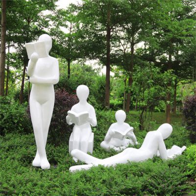 仿汉白玉雕刻抽象看书人公园草坪摆放雕塑