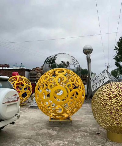公园广场不锈钢喷金鎏金创意镂空球雕塑