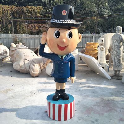 玻璃钢彩绘户外敬礼的女警察雕塑