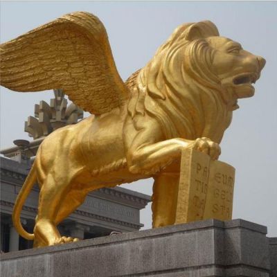 广场景区大型铸铜喷金烤漆狮子雕塑