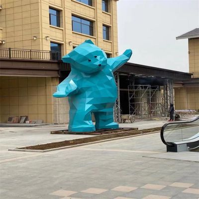 广场大型不锈钢几何动物熊摆件