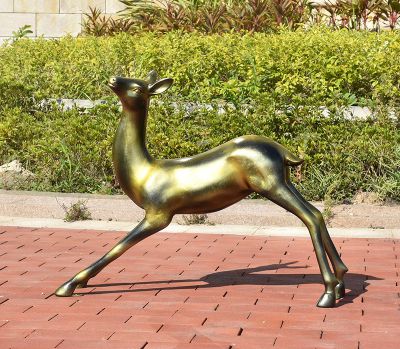 公园不锈钢仿铜伸懒腰的鹿雕塑