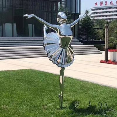 不锈钢抛光镜面抽象跳芭蕾舞女孩公园摆件雕塑