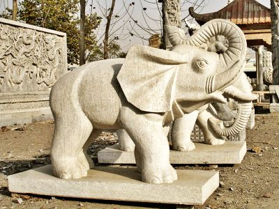 庭院寺庙大型大理石石雕抬起鼻子的大象雕塑