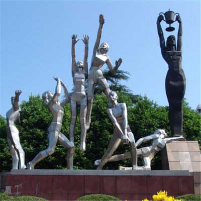 广场不锈钢抽象打排球运动员人物雕塑