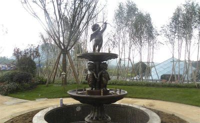 园林景区欧式人物小天使玻璃钢仿铜喷泉雕塑