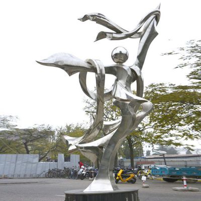 园区广场抽象舞者不锈钢人物雕塑摆件