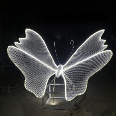 城市街道户外摆放不锈钢网格灯光蝴蝶景观雕塑