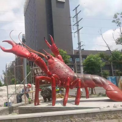 户外大型不锈钢彩绘小龙虾雕塑