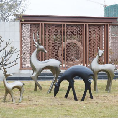 公园不锈钢仿铜四只鹿雕塑