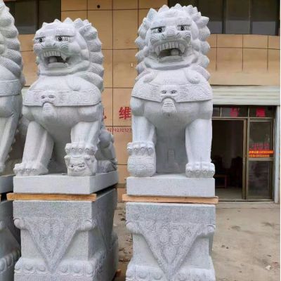 大理石花岗岩石雕狮子   企业大门摆放狮子雕塑